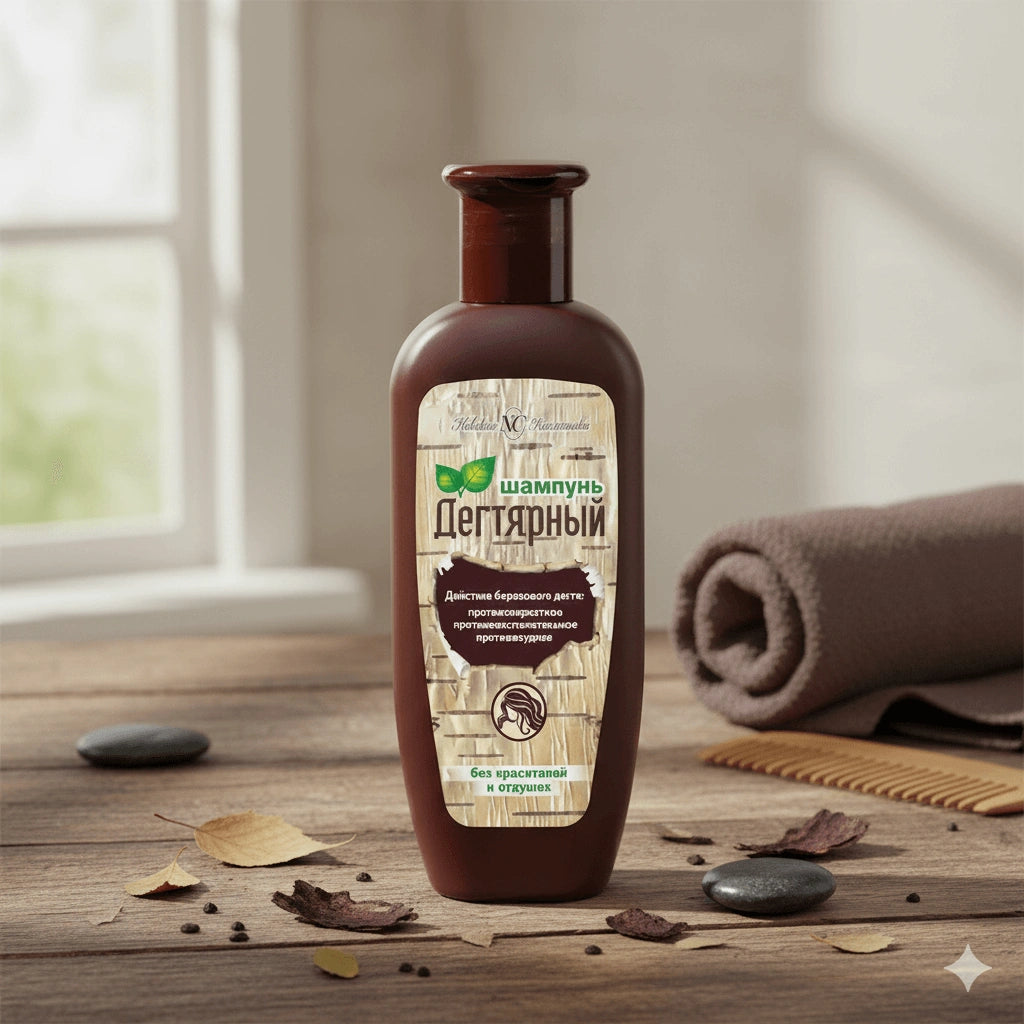 Bottle of 'Детский' shampoo on a wooden surface with a window in the background