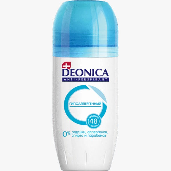 Deonica anti-perspirant roll-on bottle on a white background