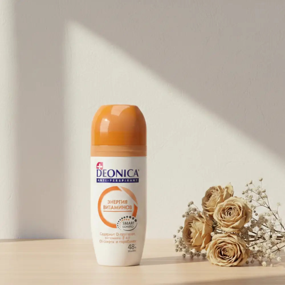 Deonica antiperspirant roll-on bottle on a white background