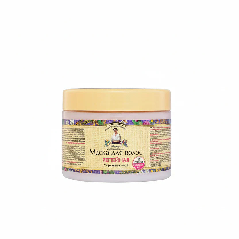 Jar of hair mask with Russian text on a white background