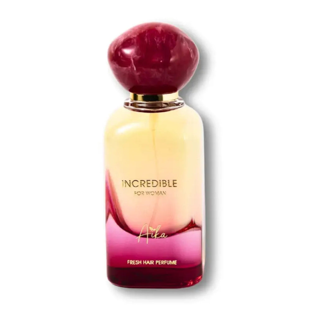 Perfume bottle with a gradient design and 'Incredible' branding on a white background